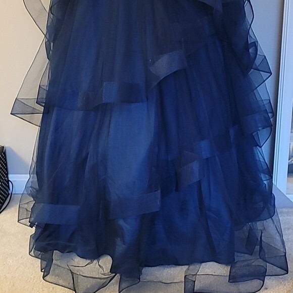 Aria Couture Navy Blue Diamond Studded Prom Dress With Open Back. Size Small - Picture 8 of 14